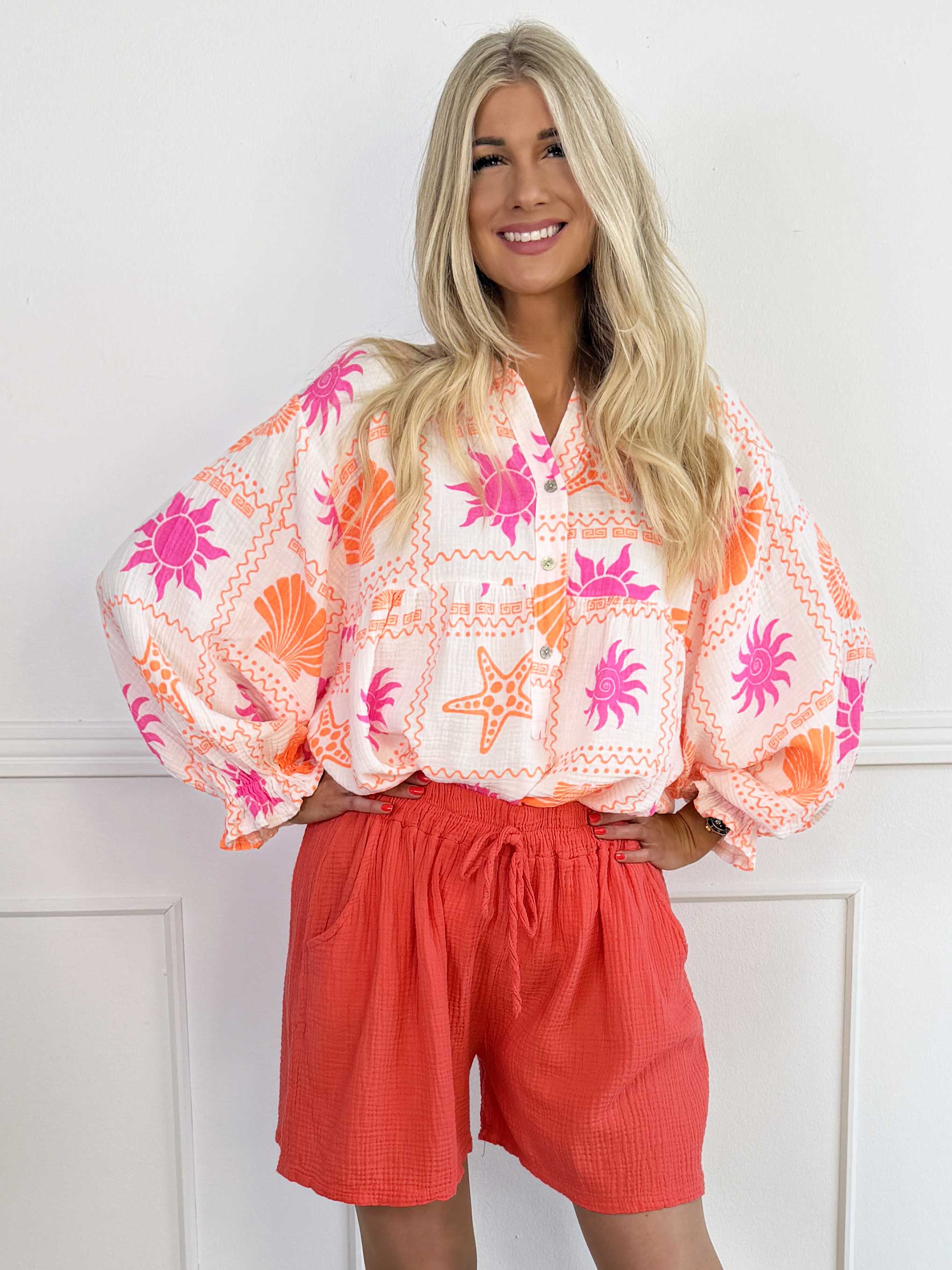 Diva - Mønstret tunikaskjorte i blødt bomuldsbæk-og-bølge-stof